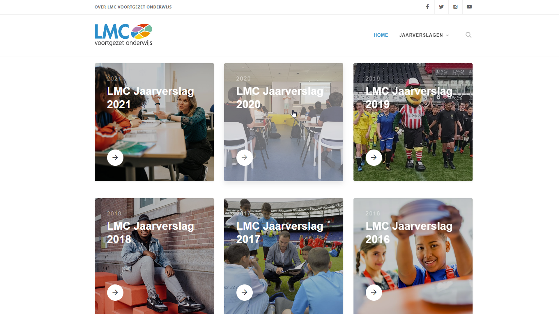 Screenshot van LMC Jaarverslag website