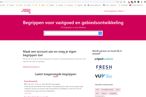 Screenshot van Gebiedseconomie website