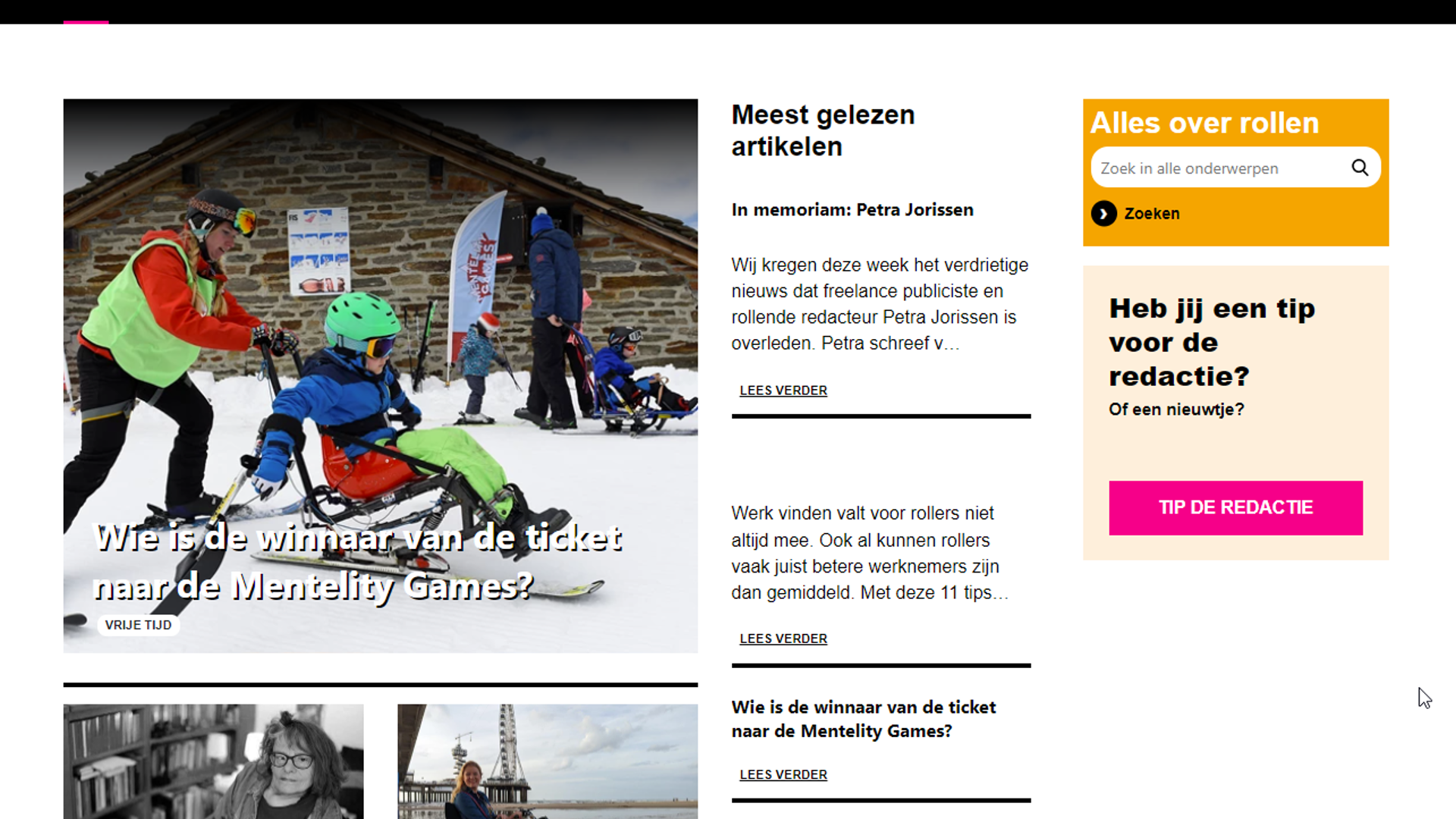 Screenshot van HandicapNL website