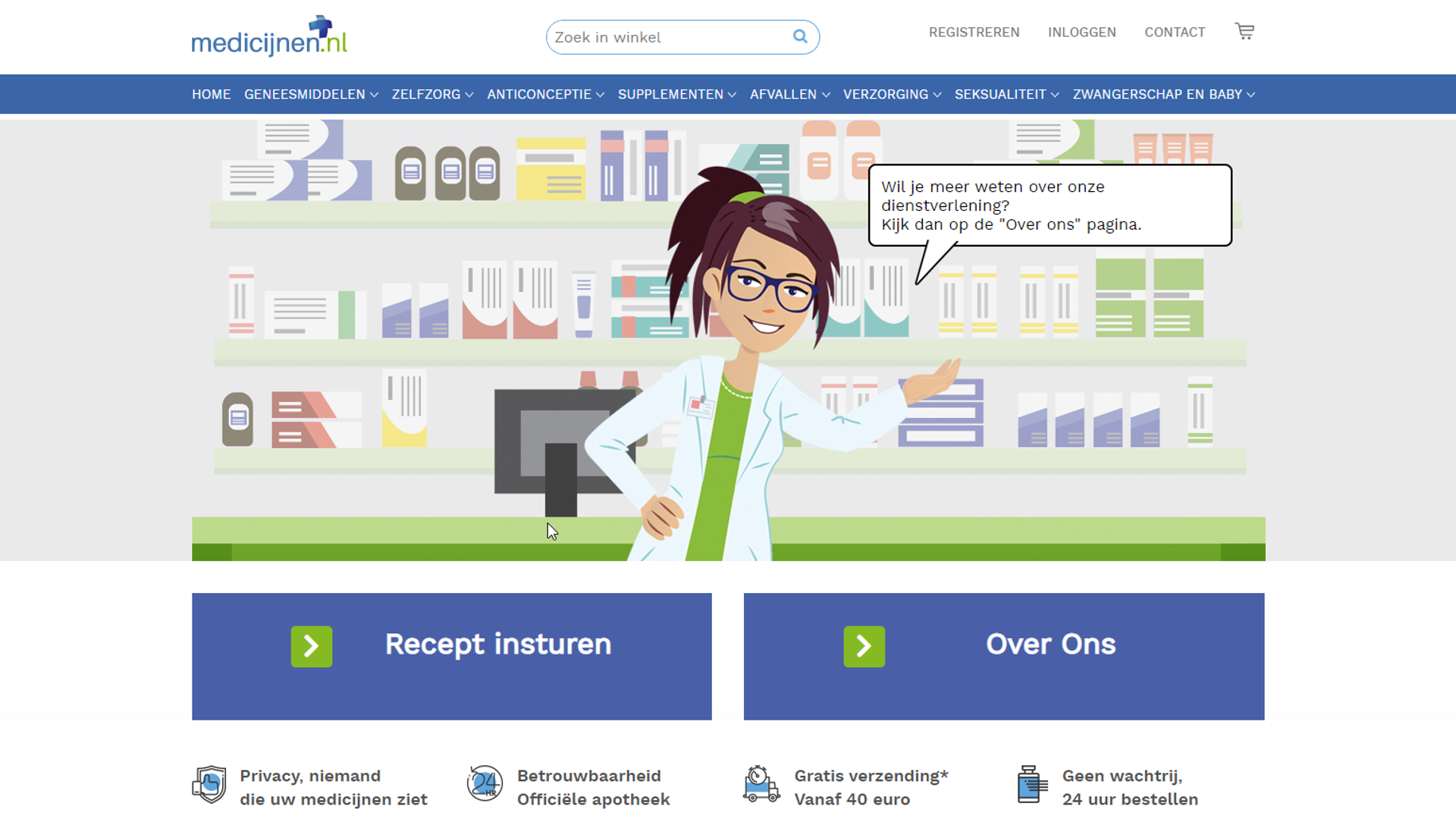 Screenshot van Medicijnen website